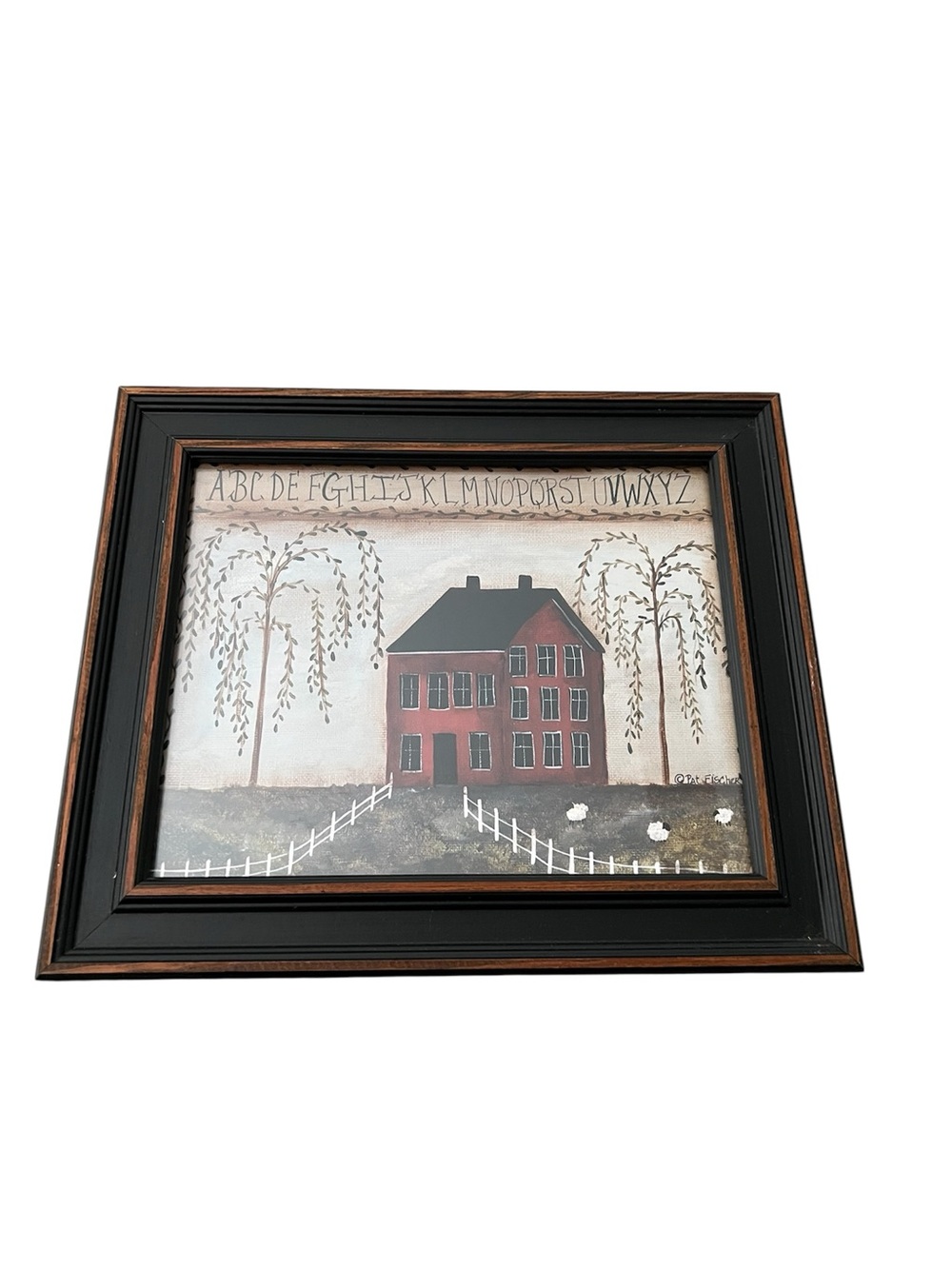 Framed Folk Art “A Home In The Village” by Pat Fischer ABC’s Print